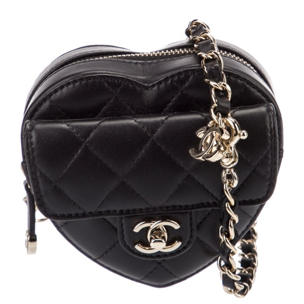 Chanel Black Quilted Lambskin mini Heart Belt Bag with Authentic card /dust bag